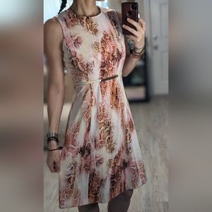 Calvin Klein Y2K 2000s fit & flare A-line pink snakeskin print dress + belt sz 4